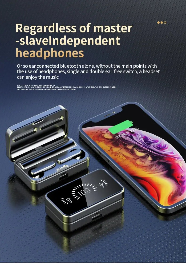 S20 Bluetooth Earphone Headphones Mirror Wireless Stereo Headset  with Digital DisplayTouch Control Sports Earbuds for Gaming