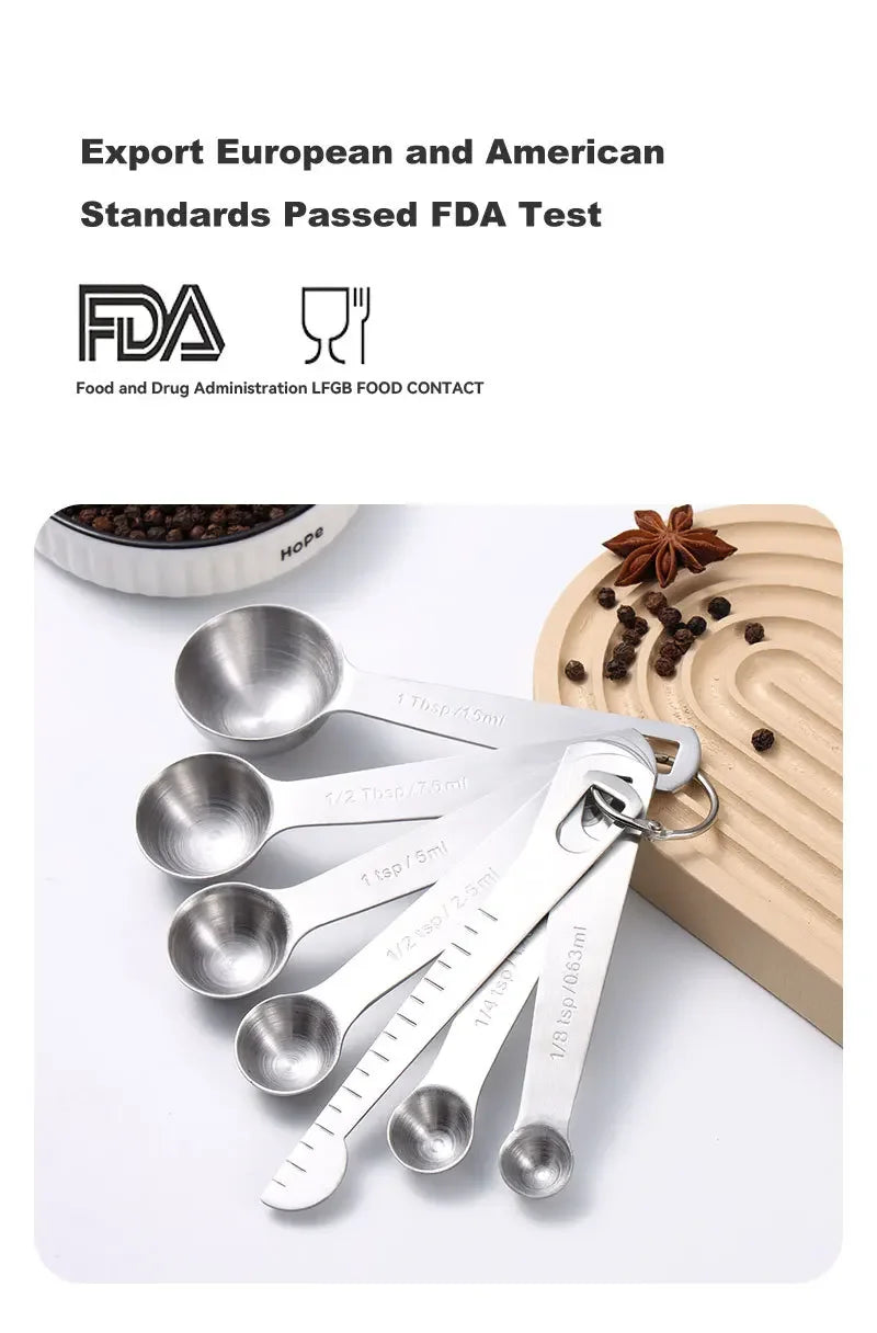 Stainless Steel Measuring Spoon 4/6/7/8 Pcs Set with Scale Measuring Ruler Spoons Coffee Baking Measuring Kitchen Tool Set