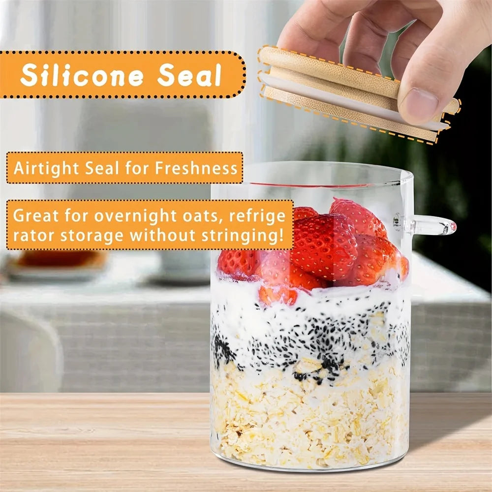 Overnight Oats Containers with Lid 1/2/3/4pack 16oz Airtight Glass Jars with Spoon for Chia Seed Pudding Salad Cereal Coffee Tea