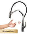 AITANA Gun Grey Luxury Brass LED Display Kitchen Faucet，Touchless Sensor，Pull-Out 3-Function Spray Water-Saving SinK Mixer