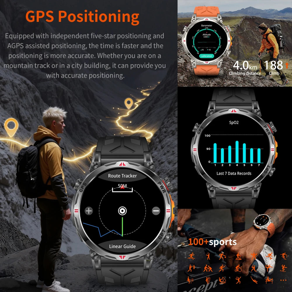 2025 New Professional GPS Sports Smart Watch Outdoor RIDE Run GPS track Swim Watchs Compass Altimeter 5ATM Sports Bracelets Men
