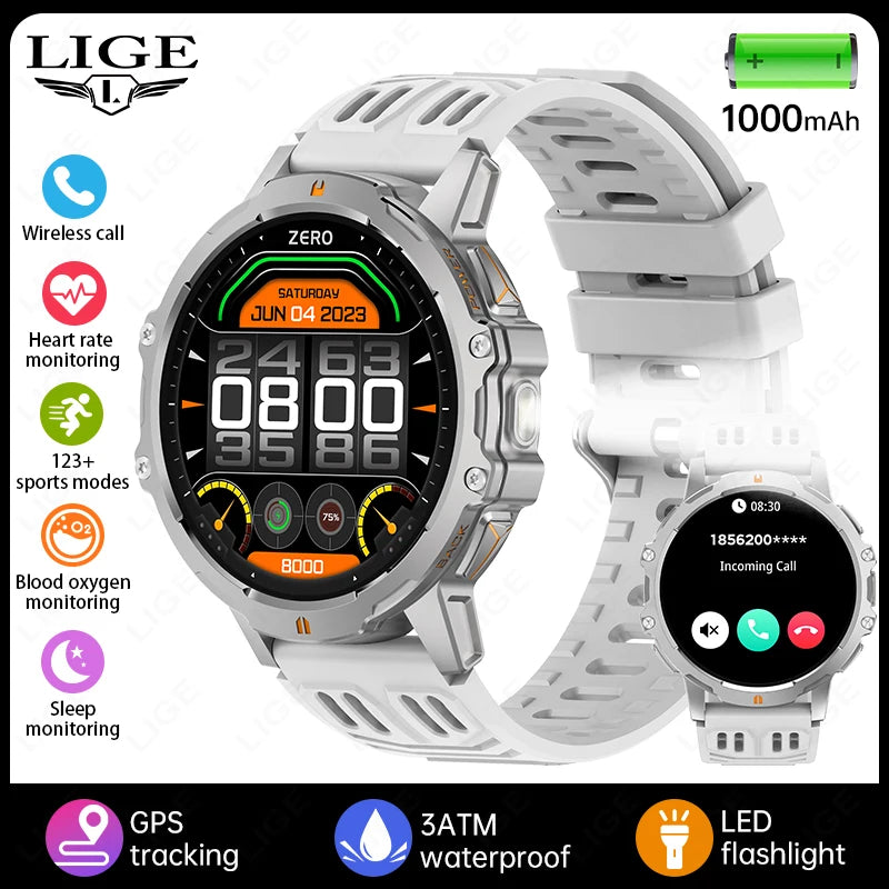 LIGE 2025 Military Grade 1000mAh Battery Smart Watch Men 3ATM Waterproof Bluetooth Call Men Sports Health Monitoring Smartwatch