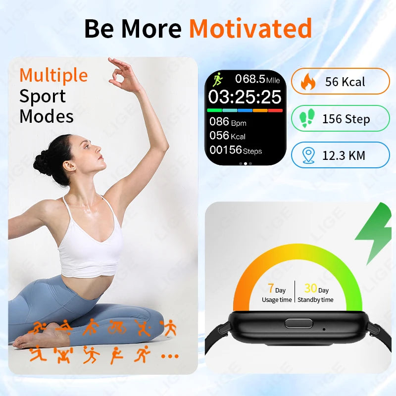 LIGE 2025 Smart Watch Men Full Touch IP67 Waterproof Alarm Clock Heart Rate Health Monitor Lady Gift Sports Fitness Smartwatches