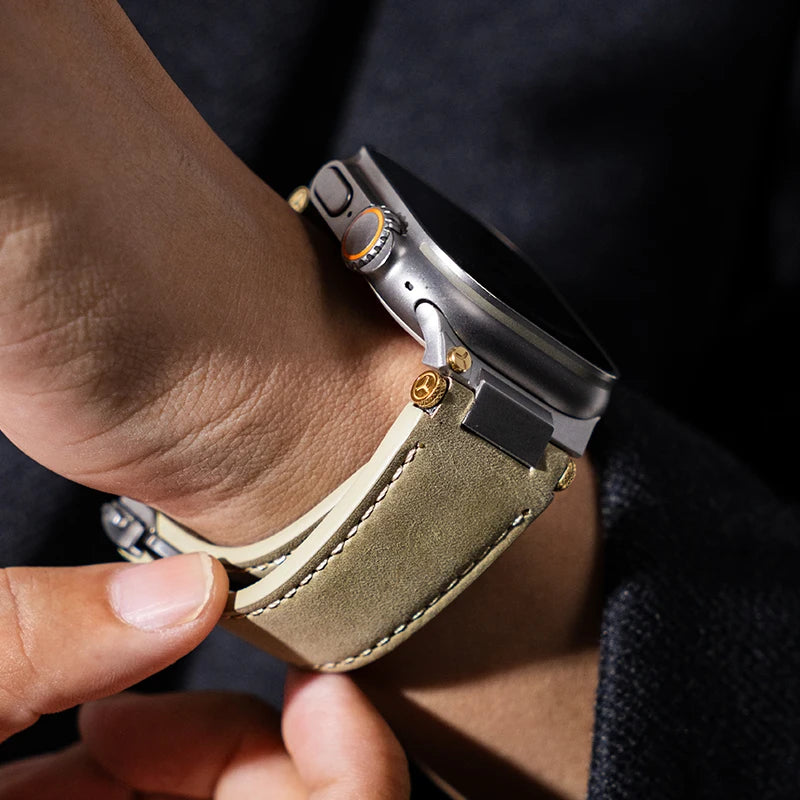 Luxury Leather Stainless Steel Band for Apple Watch 49mm 46mm 45mm 44mm Business Strap for iWatch Series 10 9 8 7 SE Ultra 2