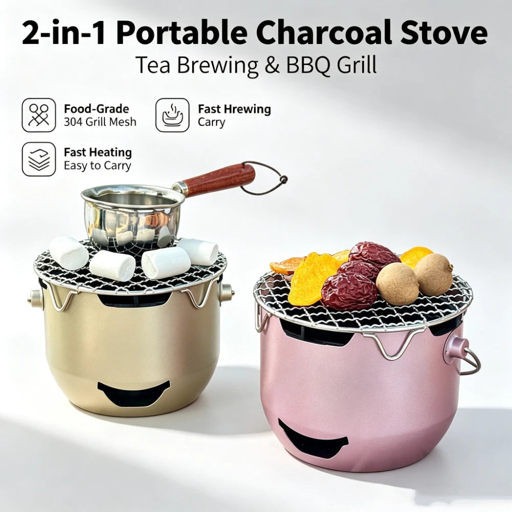 Portable Stainless Steel Charcoal Grill, Mini BBQ Stove, Outdoor & Household Barbecue Cooker for Camping Picnic