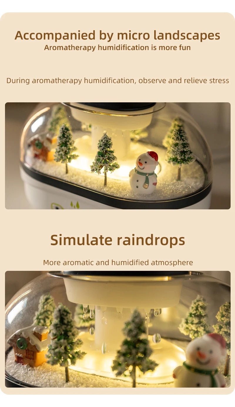 Snowman Landscape Aroma Humidifier with Colorful Light Essential Oil Diffuser Ultrasonic Raindrop Air Humidifier for Home Office