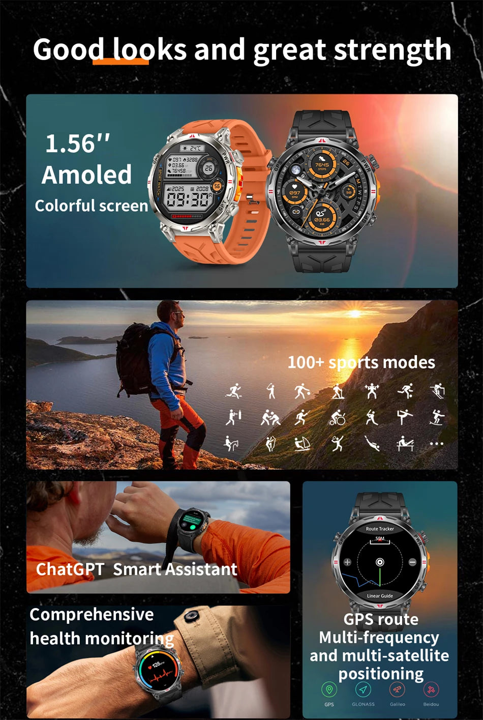 2025 New Professional GPS Sports Smart Watch Outdoor RIDE Run GPS track Swim Watchs Compass Altimeter 5ATM Sports Bracelets Men
