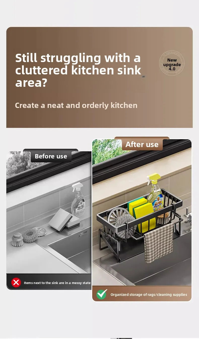 Kitchen Sponge Holder Drain Rack Sink Organizer for Dish Cloth Scrubber Storage with Hanging Hook