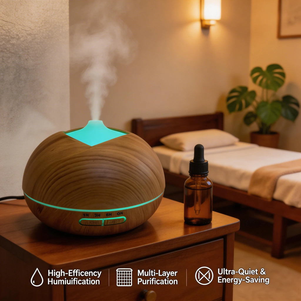 Wood Grain Aromatherapy Diffuser, Ultrasonic Essential Oil Humidifier with 7 Color LED Light Remote Control Cool Mist Air Purifi