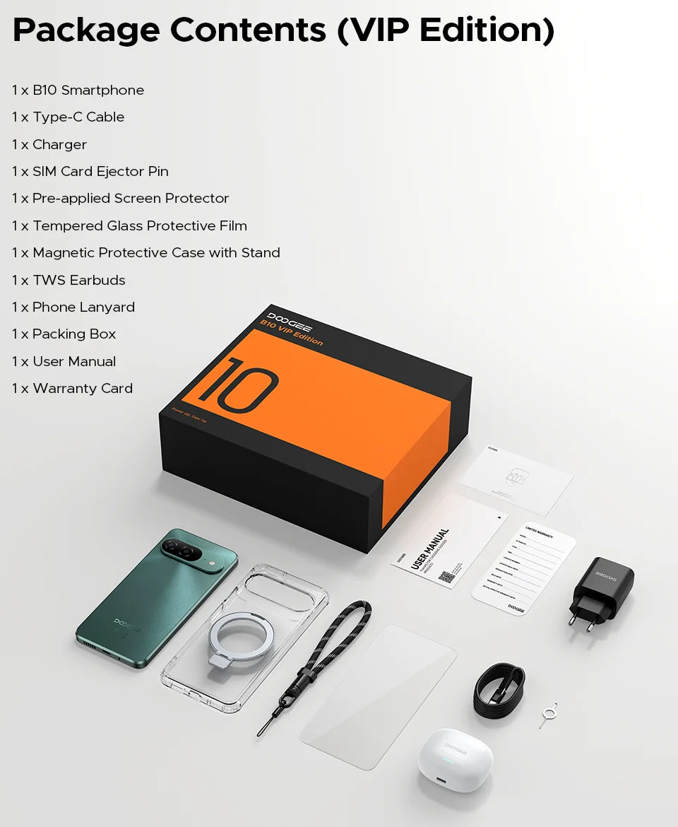Global Version DOOGEE B10 Smartphone Android 16 7600mAh Battery 6GB 256GB 6.6'' Display 64MP AI Camera IP68 / IP69K Mobile Phone