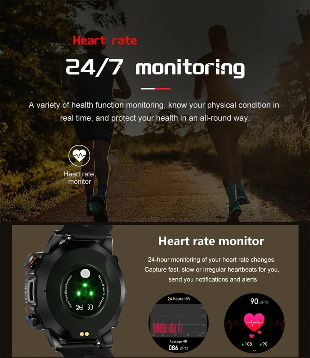 New Outdoor Sports Fitness Smart Watch Heat Rate Sleep Health Clock Waterproof Voice Assistant Alarm Clock Music Smartwatch