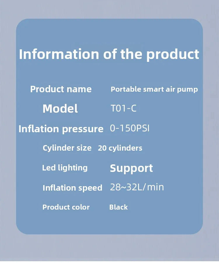 Portable 150Psi Rechargeable Electric Tire Inflator for Car Bicycle Digital Air Compressor Football Motocycle Inflator Pump