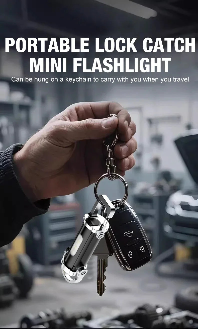 Mini Keychain Flashlight Rechargeable Pocket COB Working Light Outdoor Hook Emergency Warning Light for Camping Walking Hiking