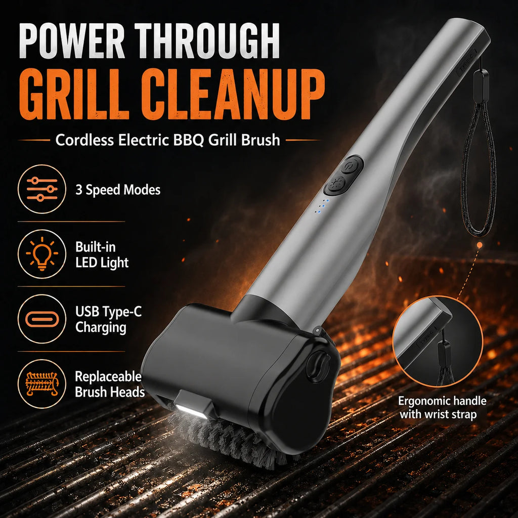 Electric Grill Brush, High Torque Grill Brush 3-Speed Modes，with 3 Brush Heads & Type-C Rechargeable for Barbecue Kitchen.