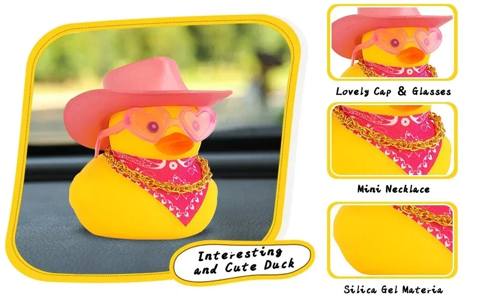 Car Decoration Rubber Cowboy Duck Car Dashboard Decorations Pink Cowboy Hat Rubber Ducks, Duck for Car Ornament Accessories
