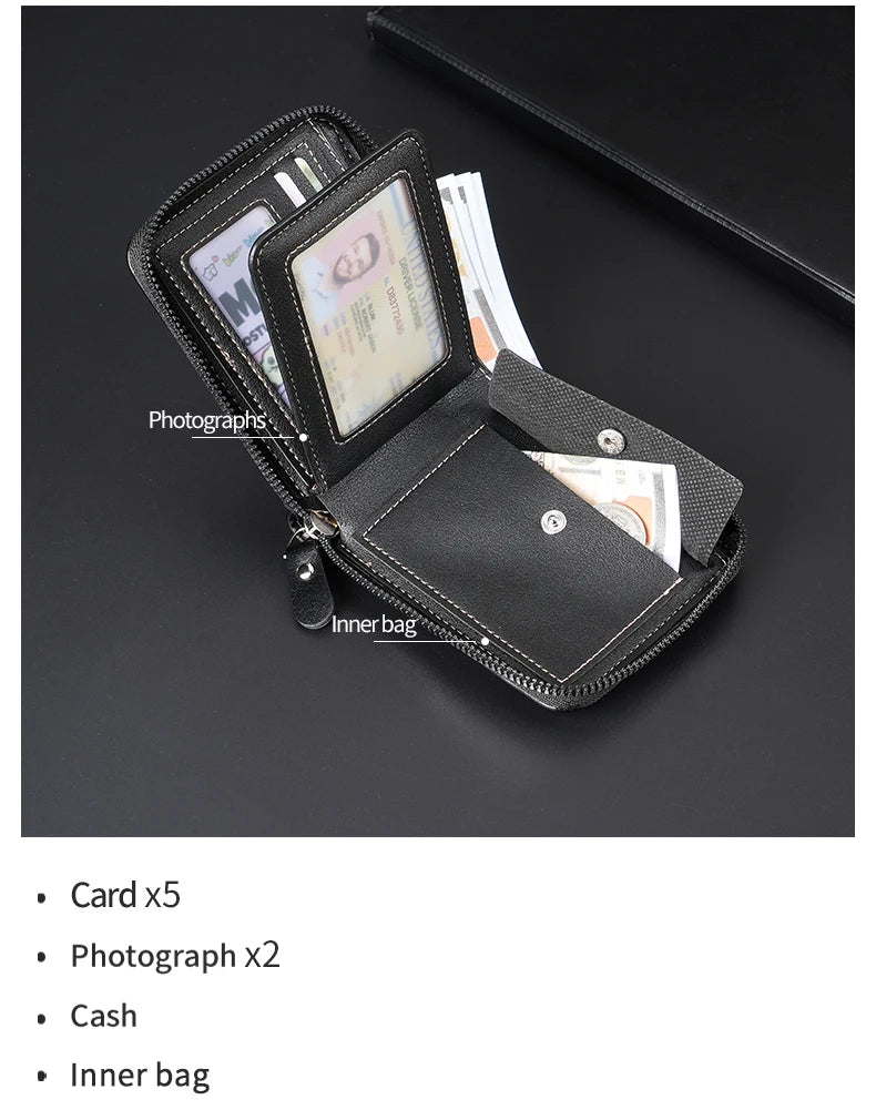 Leather Men’s Wallet Luxury Mens Purse Male Zipper Card Holders with Coin Pocket Rfid Wallets Gifts for Men Money Bag