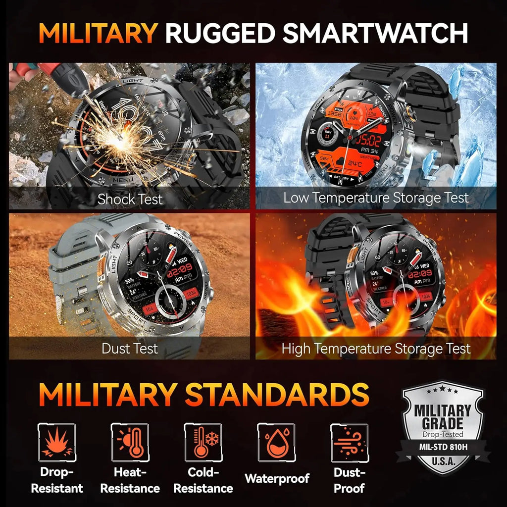 2025 New Military Grade Men 1000mAh Super Large Battery Smart Watch GPS 3ATM Waterproof Bluetooth Call Sports Fitness Smartwatch