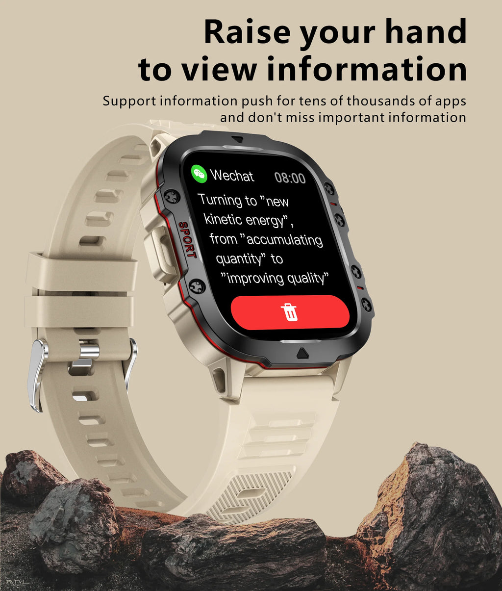 Military GPS Tracker SmartWatch Men 5ATM Outdoor Sports Fitness Tracker Health Monitor 1.96 BT Call Smartwatch For IOS Android