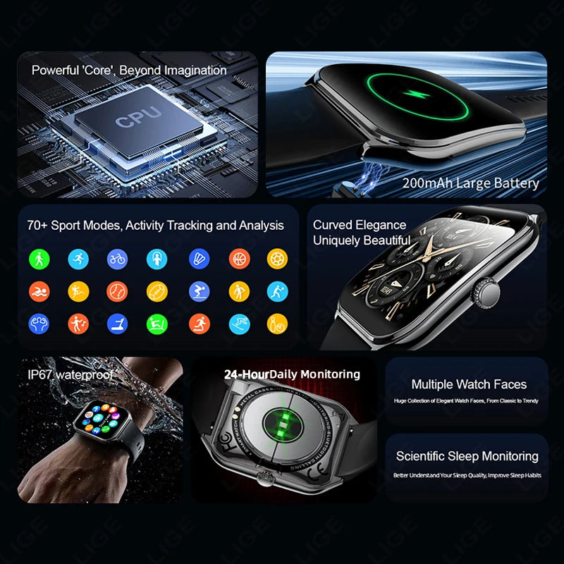 New Ultra Thin Smart Watch Men 1.96" AMOLED 360*360 HD Pixel Display Always Show Time Call Reminder Smartwatch For Android IOS