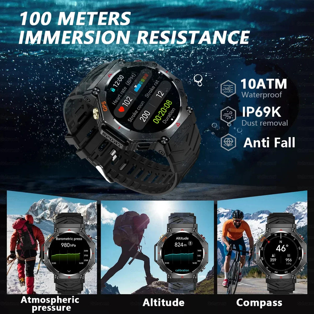 2026 New GPS Smart Watch Built-in Dual-band GNSS 10ATM&IP69K Waterproof AMOLED Compass Original Military Flashlight Smartwatches