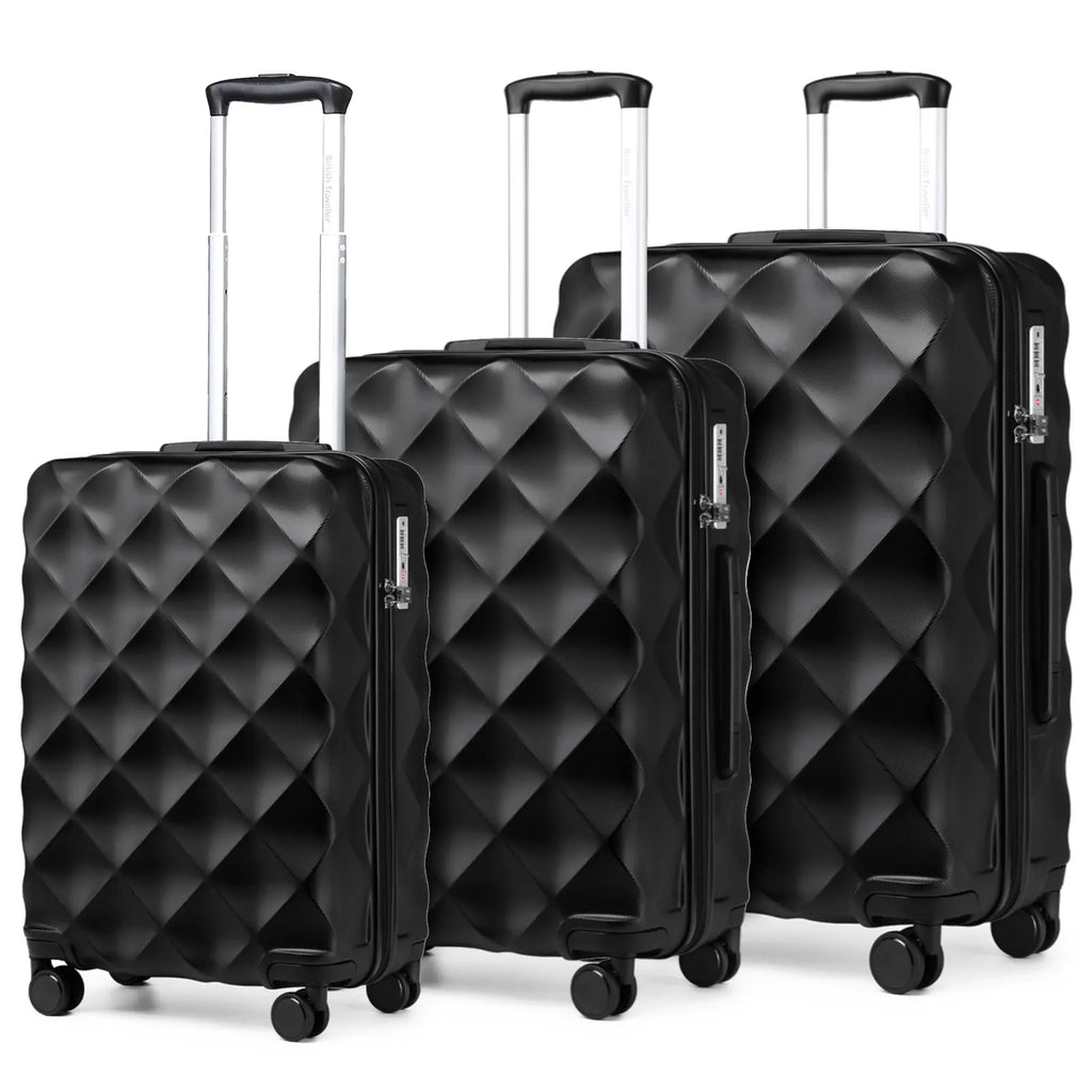 British Traveller 20+24+28 Inch 3-Piece ABS+PC Hard Shell Luggage Set, TSA Lock Travel Suitcase with Silent 360° Spinner Wheels & Adjustable Aluminum Handle