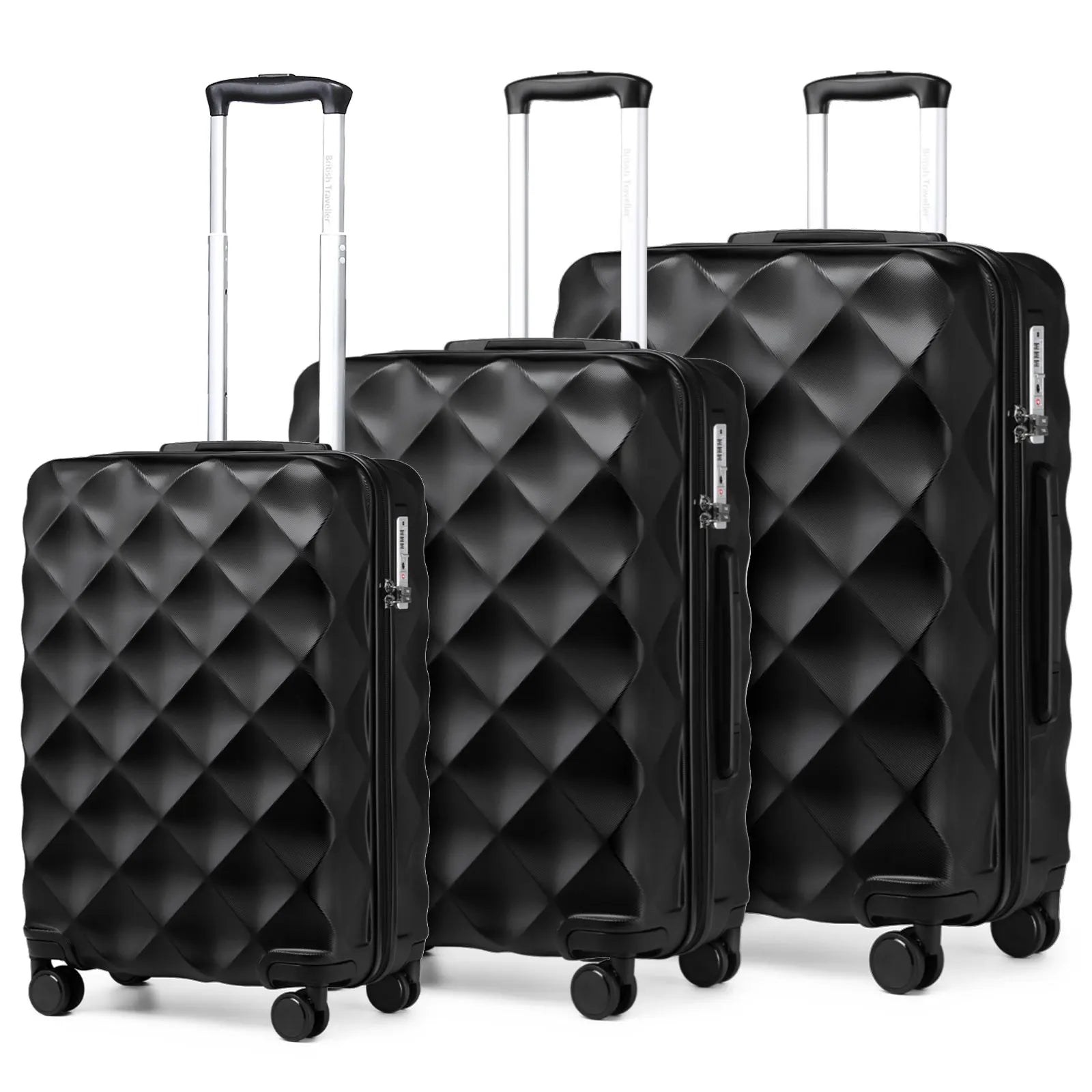 British Traveller 20+24+28 Inch 3-Piece ABS+PC Hard Shell Luggage Set, TSA Lock Travel Suitcase with Silent 360° Spinner Wheels & Adjustable Aluminum Handle