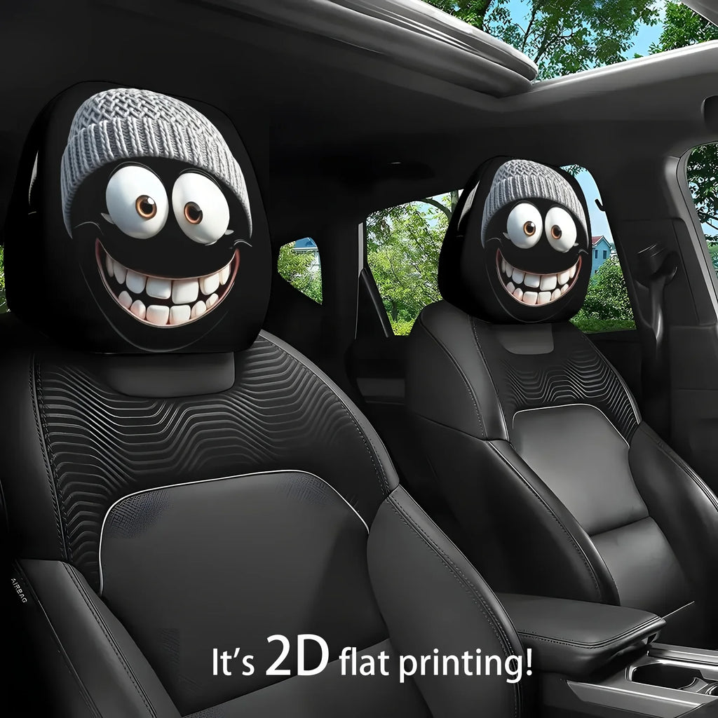 2pc Cartoon Character Knitted Car Headrest Covers Cute Smiling Face Design Washable Universal Head Rest Protector for Auto Decor