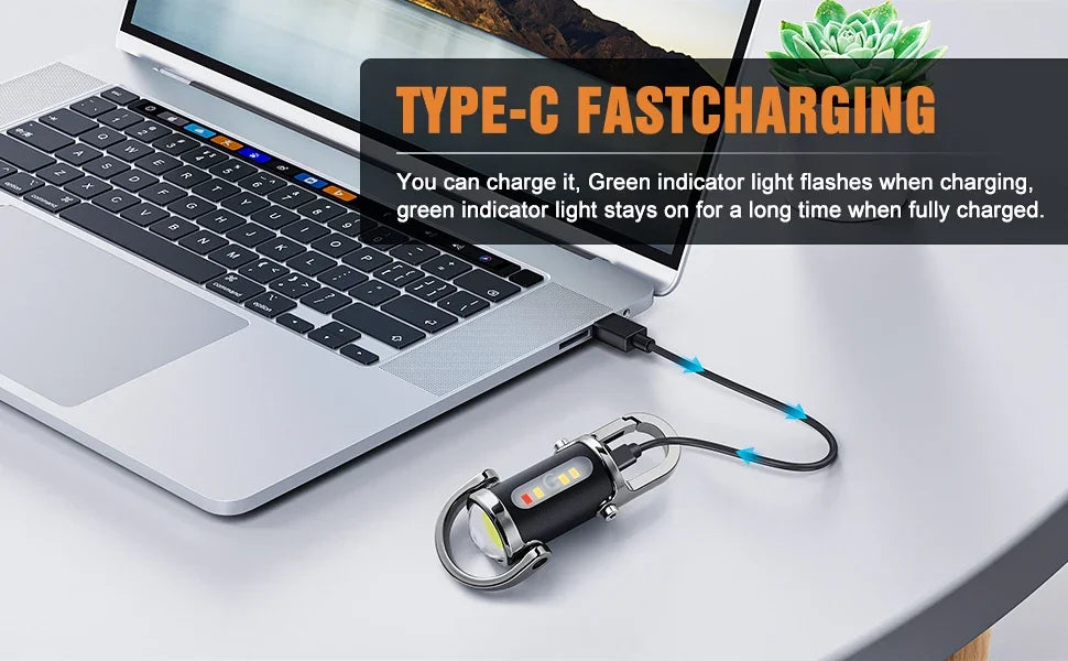 Mini Keychain Flashlight Rechargeable Pocket COB Working Light Outdoor Hook Emergency Warning Light for Camping Walking Hiking