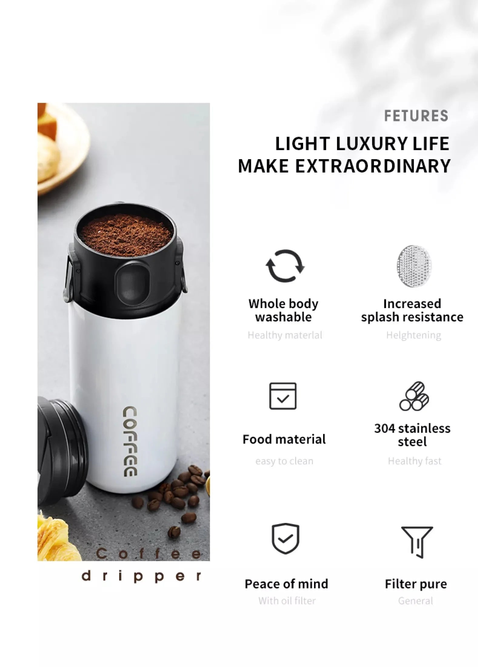 304 Stainless Steel Portable Coffee Filter Drip Coffee Tea Holder Reusable Mug Coffee Dripper Tea Cup Set Coffee Pot Coffeeware