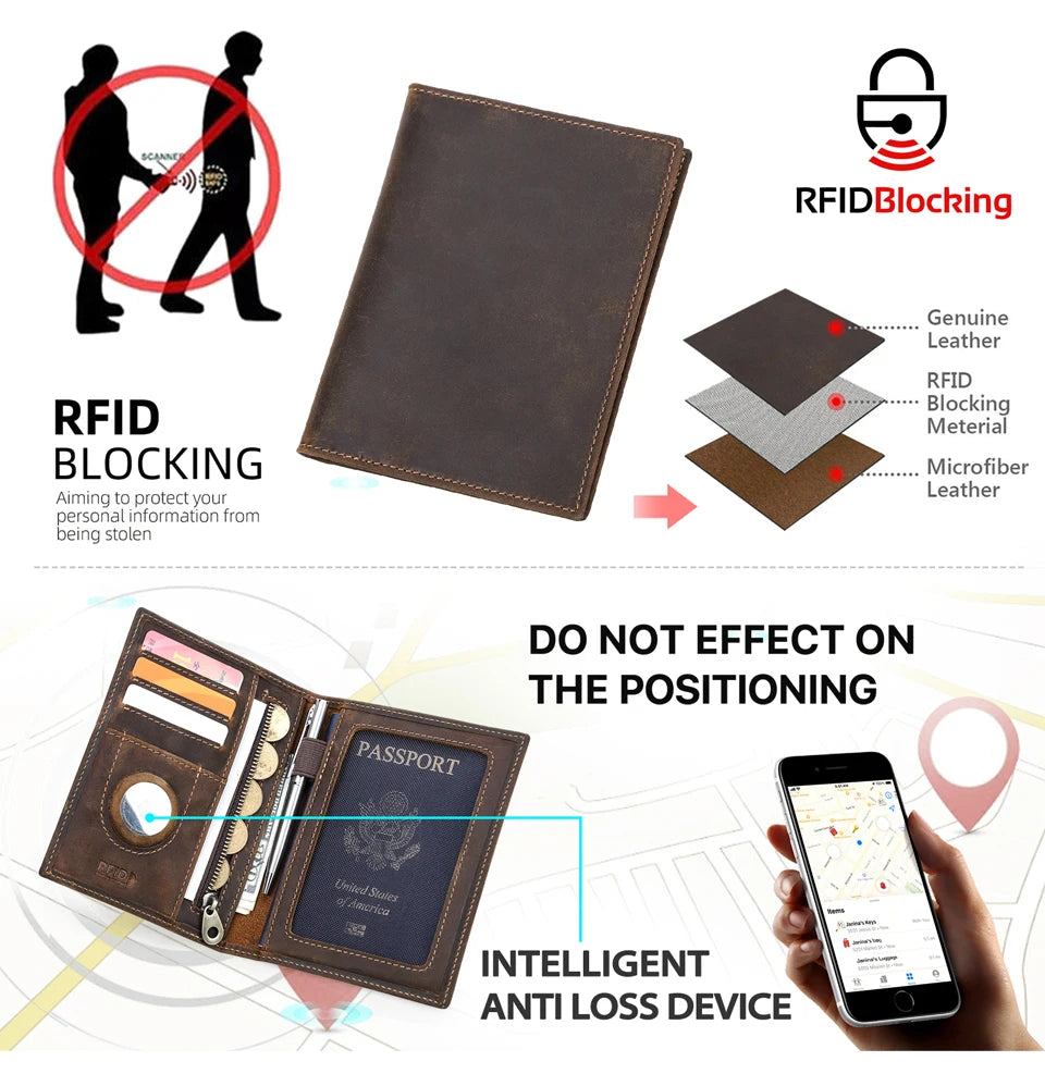 CONTACT'S Genuine Leather Passport Wallet Card Holder Coin Purse AirTag Slot Men Travel Wallet Women‘s Purse Passport Cover Bag