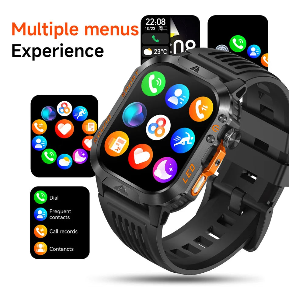 2026 New Outdoor Military Smart Watch 1200mAh Battery GPS HD Call Health Monitoring 2.01-inch Waterproof Sports Smartwatch Men
