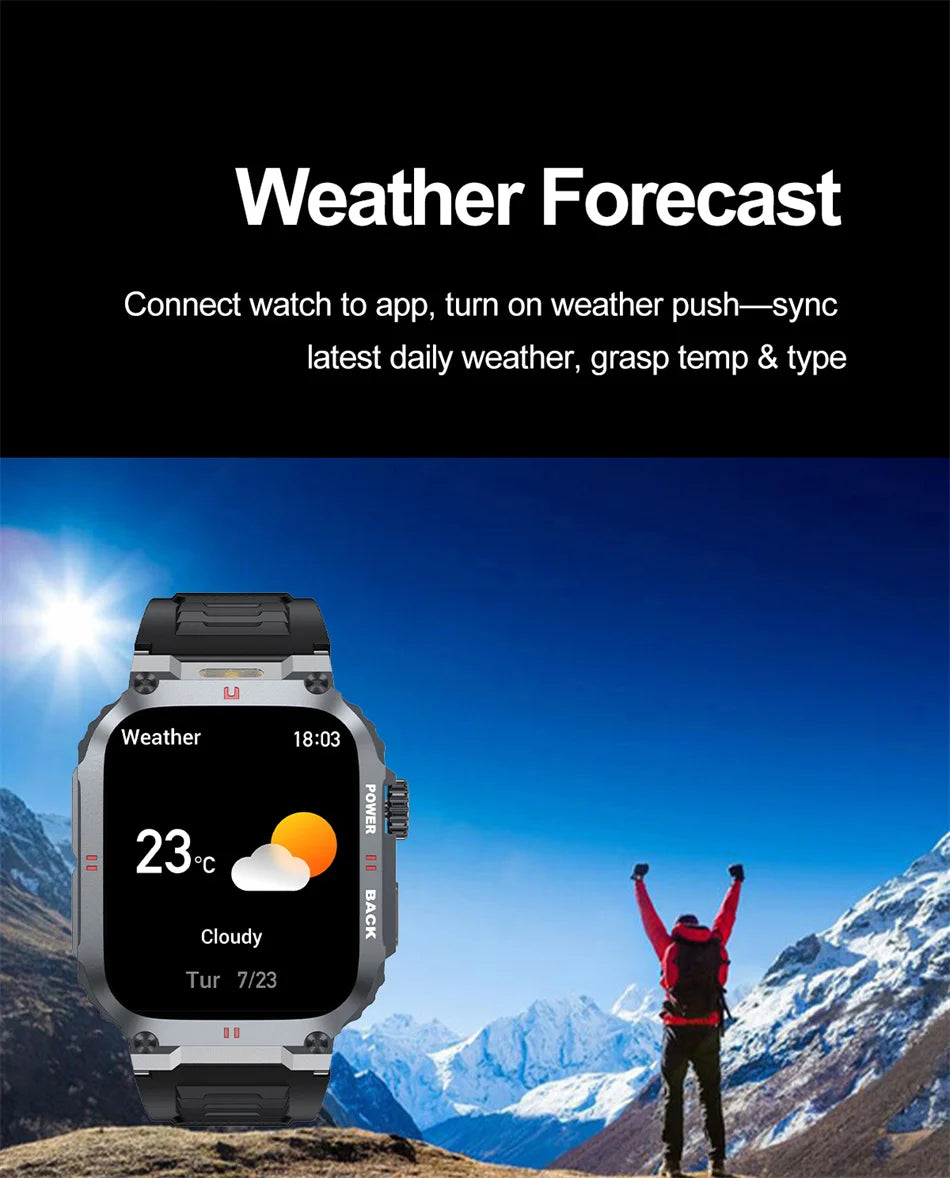 2025 New Outdoor Military Rugged Smart Watch Men's 1.91 Inch AMOLED HD Full Screen Touch LED Light Bluetooth Call Smartwatches