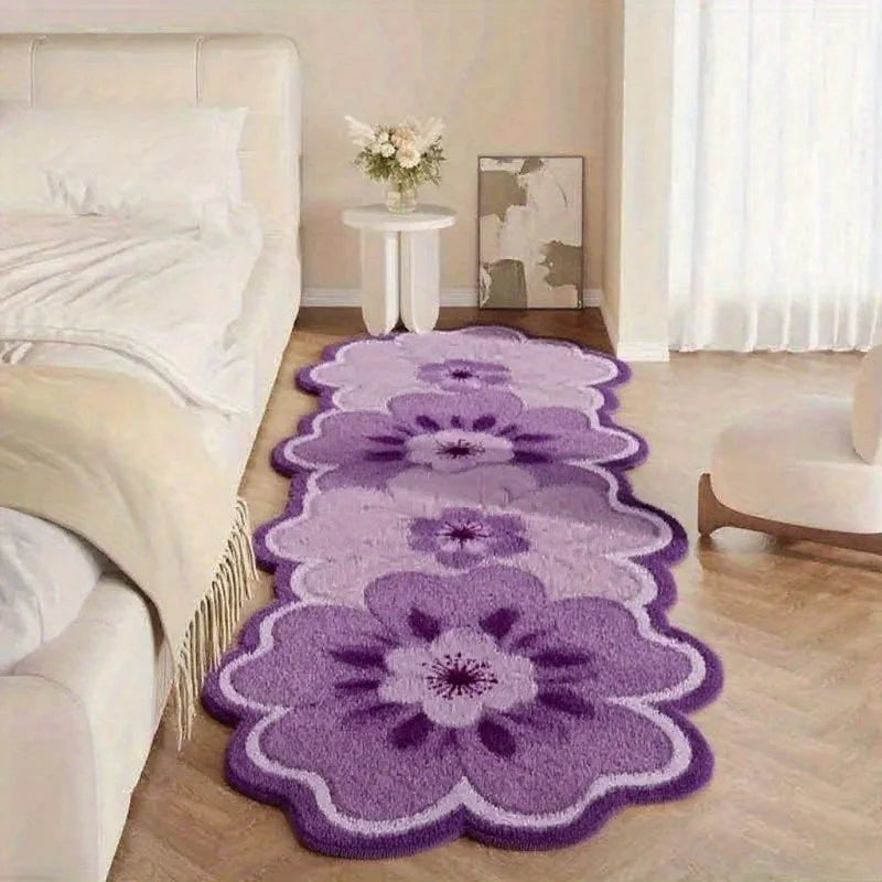 Flower Pattern Bedroom Decor Pink Carpet Thick Plush Bedside Floor Mat Irregular Shapes Carpets for Living Room Fluffy Soft Rug