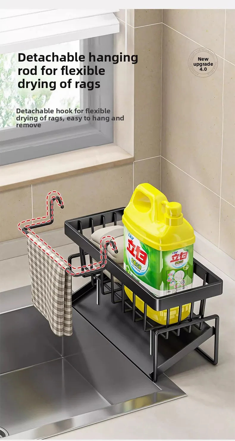 Kitchen Sponge Holder Drain Rack Sink Organizer for Dish Cloth Scrubber Storage with Hanging Hook
