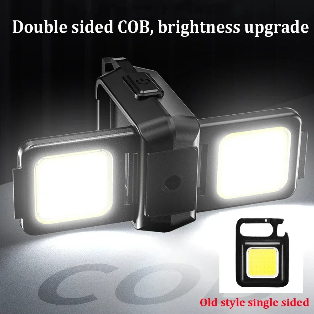 Mini Flashlight Keychain Light COB Work Light USB Rechargeable Lamp with 90° Foldable Side Lights Super Bright Portable Lanterns