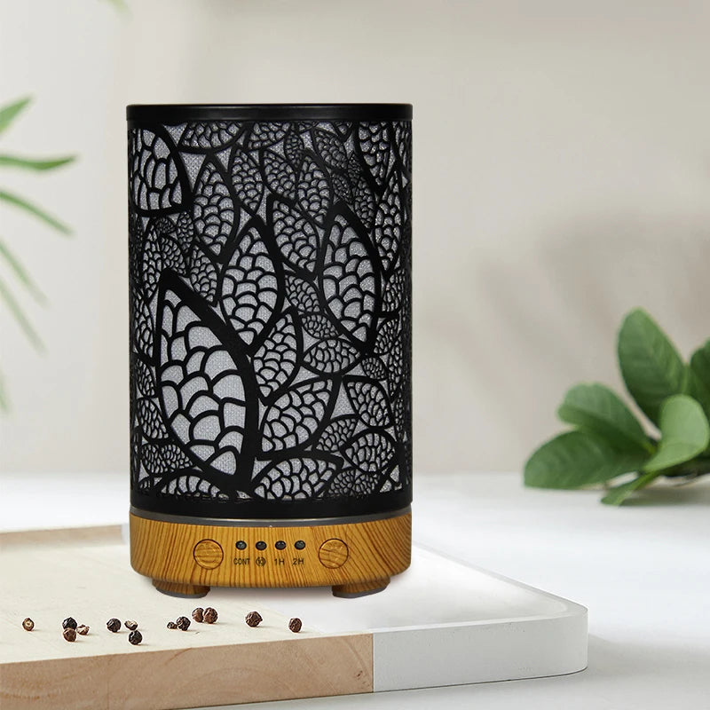 100ML Aroma Diffuser Ultrasonic Humidifier with 7 Color Light, 1H/2H Timer, Auto Shut-Off, Leaf Essential Oil Diffuser for Home