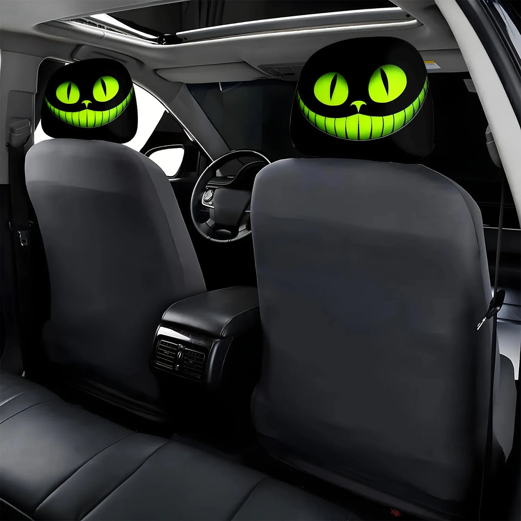 2pcs Fantasy Smile Mystical Cat Eye Universal Car Seat Headrest Covers Car Accessories Holiday Gift Decorative Protective Cover