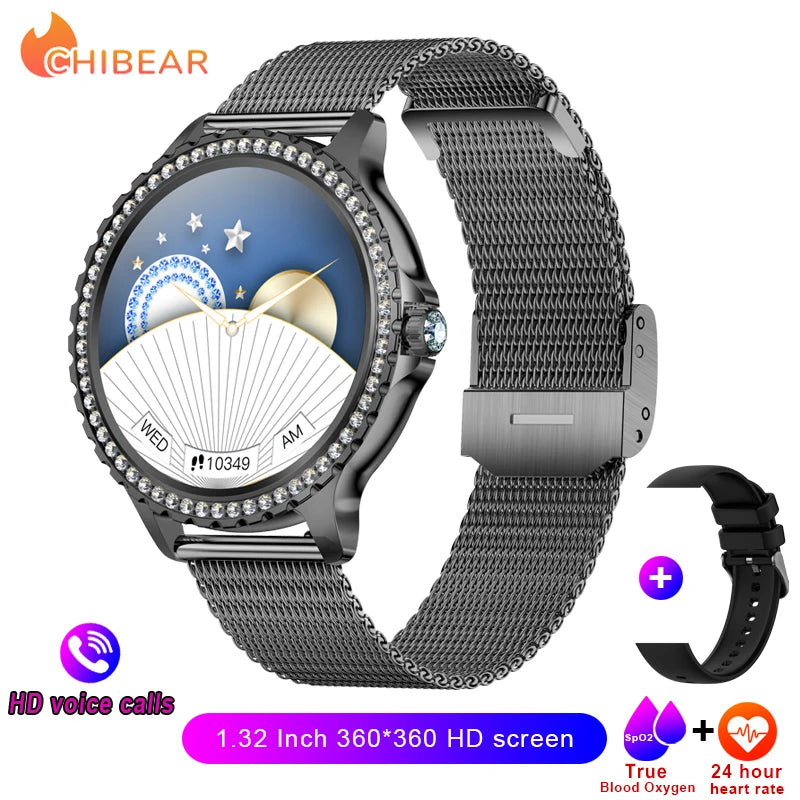 2026 New Fashion Women Diamond Watch 1.32 inch 360*360 HD Display Heart Rate Blood Oxygen Monitoring Bluetooth Call Smartwatch