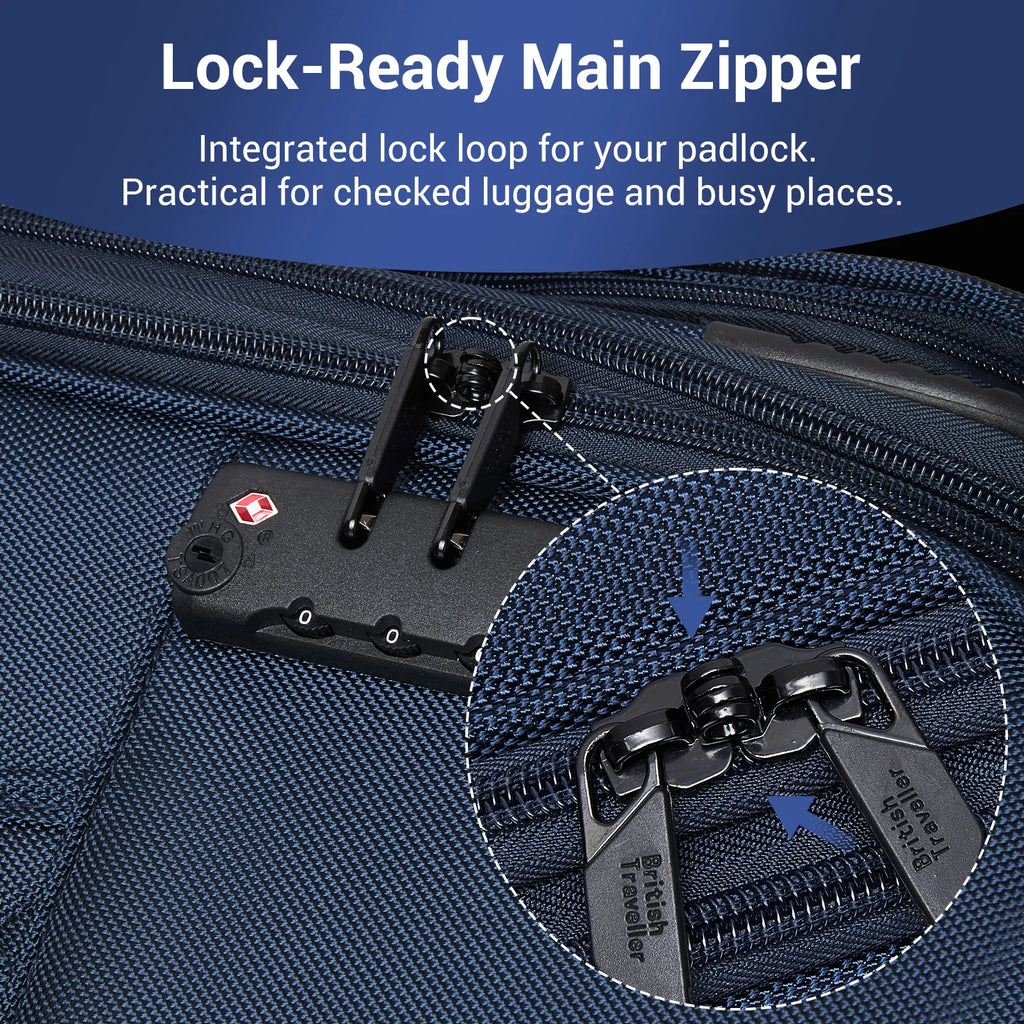 British Traveller - Suitcase Adjustable Handle, 4 Spinner Wheels, Lightweight, TSA Lock - Recycled Polyester Luggage （S/M/L)