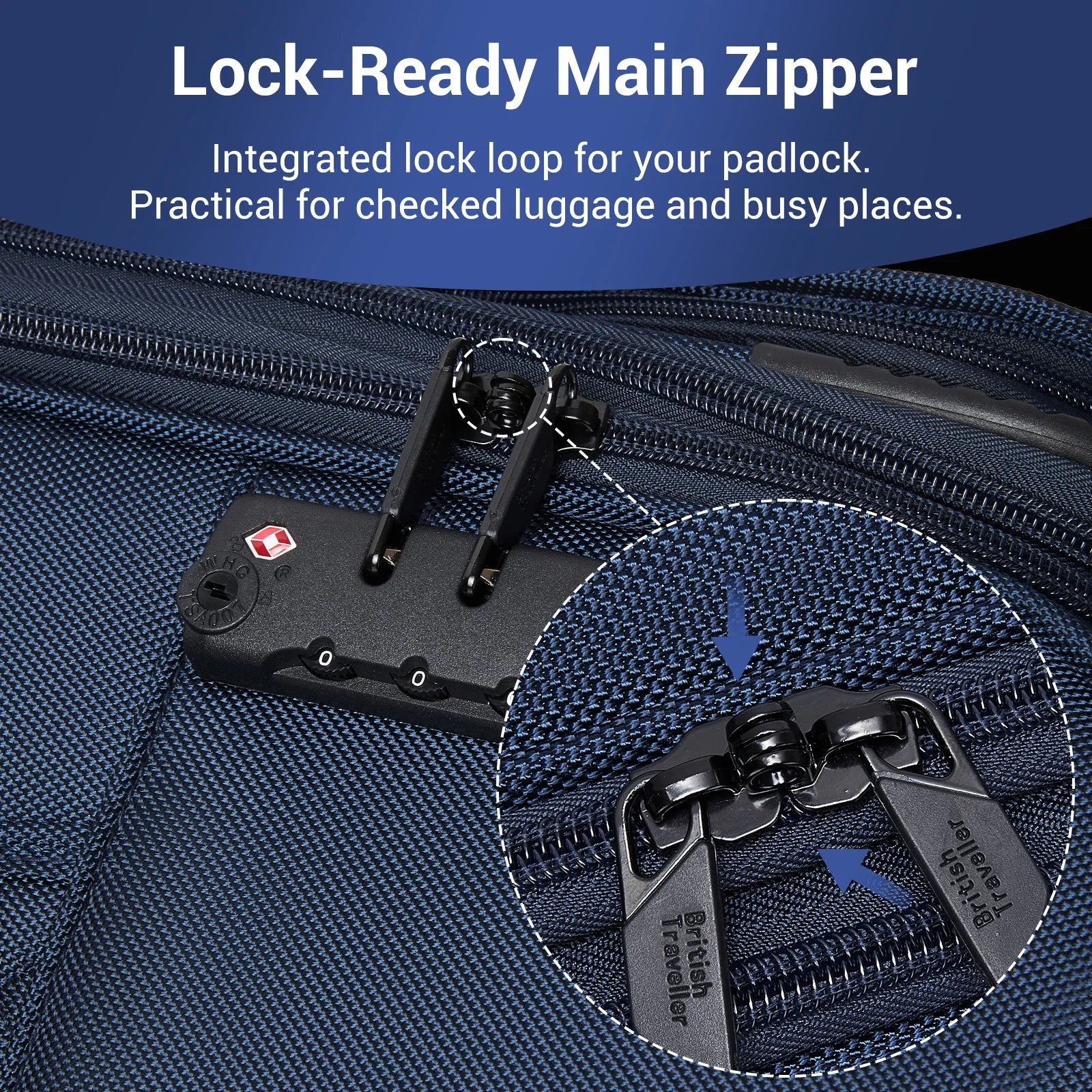 British Traveller - Suitcase Adjustable Handle, 4 Spinner Wheels, Lightweight, TSA Lock - Recycled Polyester Luggage （S/M/L)