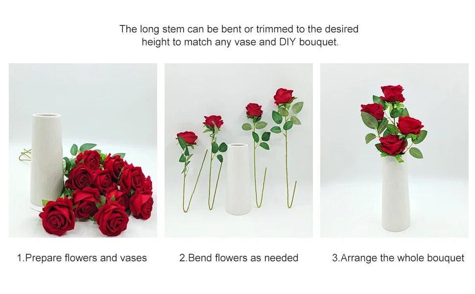 50 Pcs Velvet Rose Artificial Rose Flowers Real Touch Fake Roses Florals for Valentine's DIY Wedding Bouquet Party Home Decor