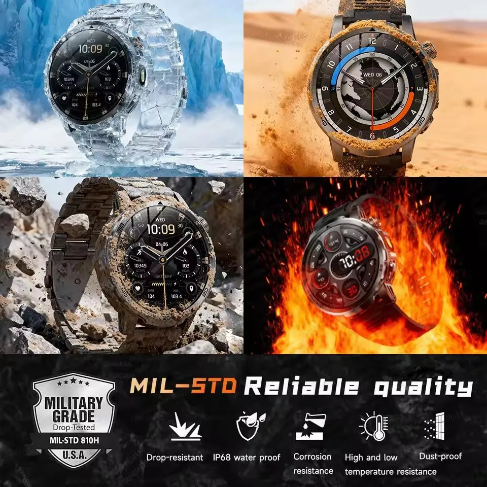 2026 Military T-Rex 3 Smart Watch Fitness Clock Men 466*466 AMOLED Screen 1000mAh Battery Flashlight Call Waterproof Smartwatchs