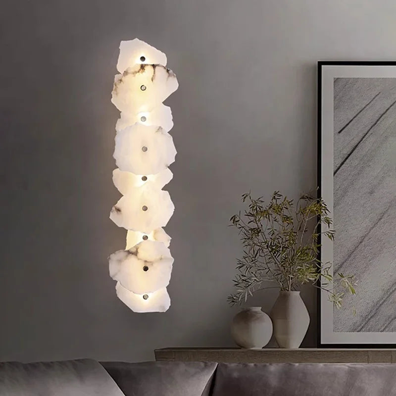 Modern Natural Marble All Copper LED Wall Lamp Dining Room Bedroom Bedside Living Room Indoor Creative Decoration Wall Light