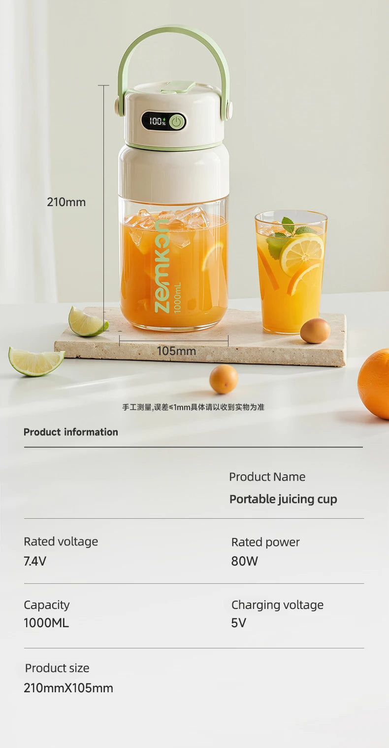1000ML Portable Blender USB Electric Juicer Fruit Mixers Fruit Home Smoothies Mixer Multifunctional Juice Maker Machine Blender