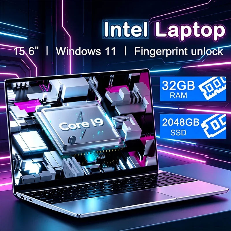 Durable 15.6 Inch Laptop Intel 4405U Win11 32GB DDR4 2TB SSD Portable Gaming Office Notebook PC