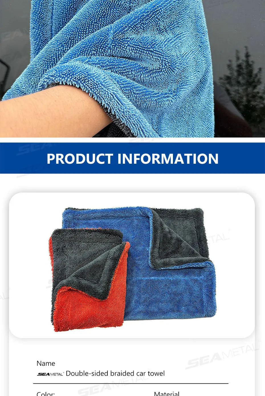 SEAMETAL 1200GSM Car Cleaning Towel Heavy Duty Thicken High-Absorbent Drying Cloth Ultra-Soft Scratch Free Car Detailing Towel