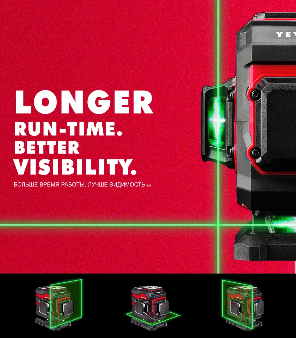 YEVOLT Laser Level Green Beam 12/16 Lines ±4° Self-leveling 3D 360° Horizontal and Vertical Measuring Tools - YVGLL4XS-Series