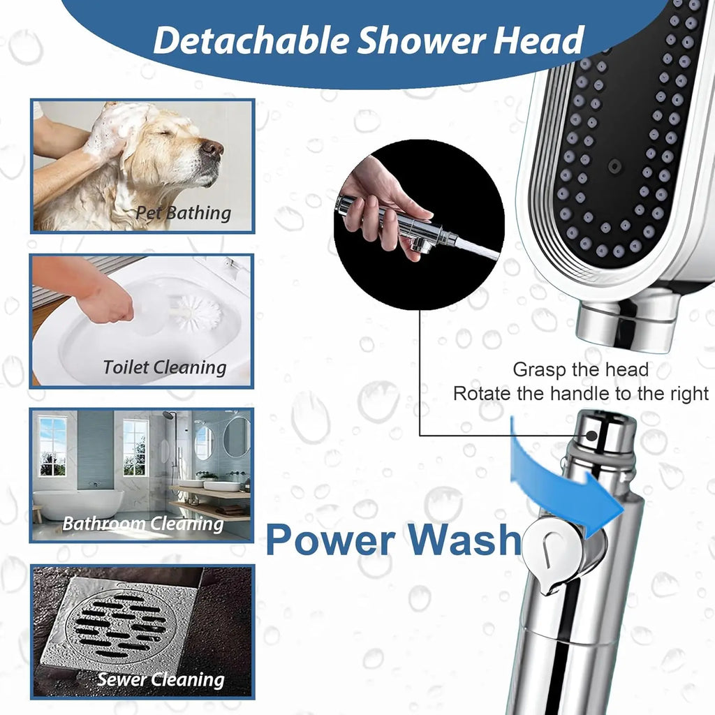 3 Modes Powerful Shower Head Anti-clogging and Easy To Clean Anti Anti-limescale Shower Head Handheld Flexible Bath  Shower Head
