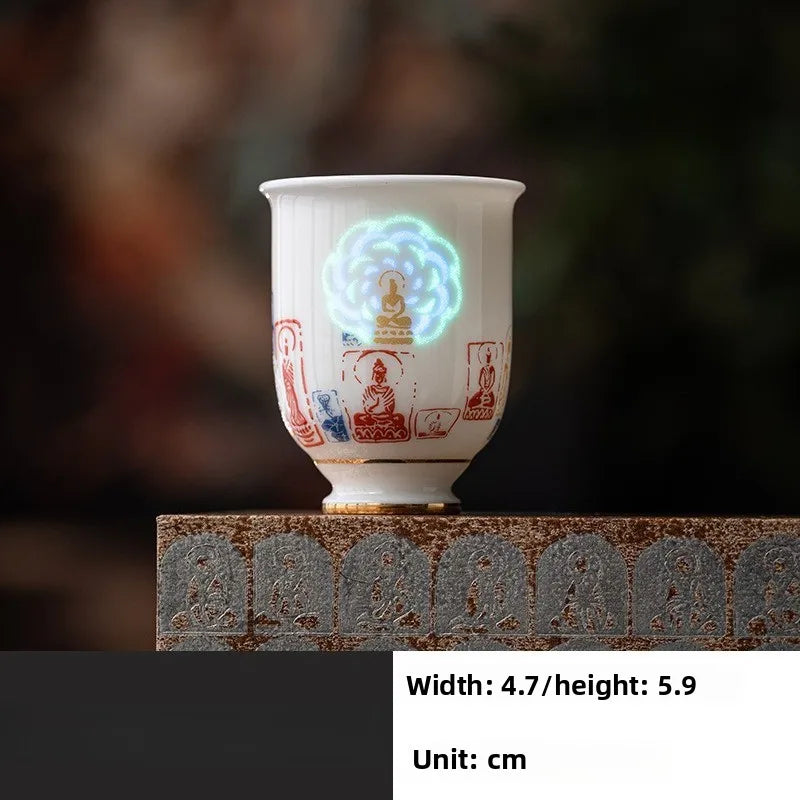 Chinese Style Dunhuang Buddhist Luminous Ceramic Tea Cup Personal Master Cup Household Drinking Gift Teacup