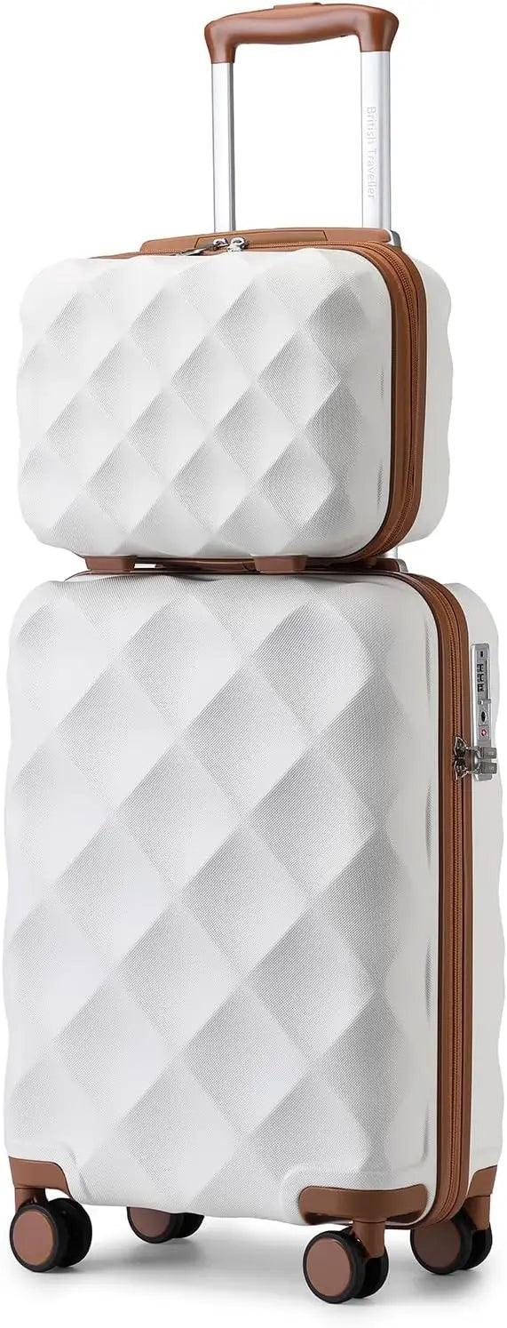 British Traveller 13/20 Inch 2-Piece ABS+PC Hard Shell Luggage Set, Airline Approved Carry-On Suitcases, TSA Lock, Scratch Resistant, Silent Spinner Wheels & Aluminum Telescopic Handle